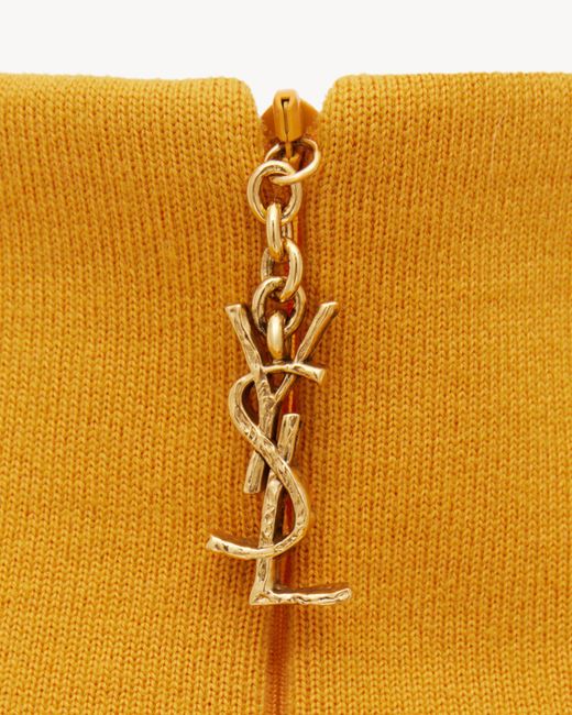 Saint Laurent Yellow High Neck Knitted Boxy Dress