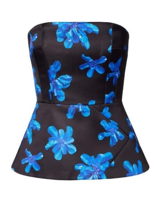 Emilia Wickstead Blue Regan Floral Genzianella Tube Top