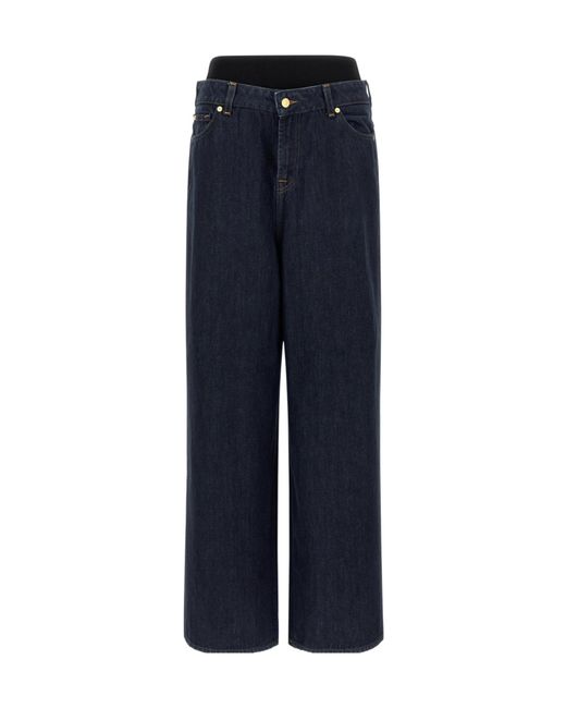 7 For All Mankind Blue Banded Slouchy Wide-Leg Jeans