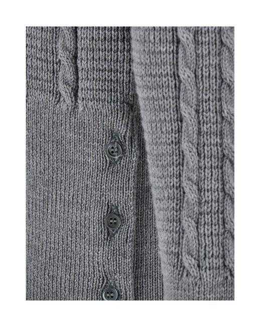 Thom Browne Gray Rwb-Striped Cable-Knitted Crewneck Jumper for men