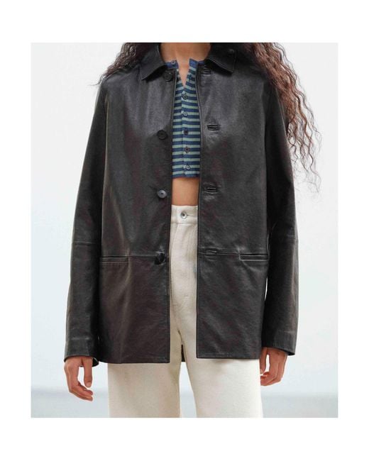 Auralee Black Textured Leather Blouson