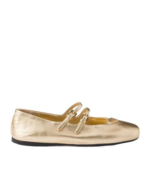 Prada Natural Mordoré Nappa Leather Ballerinas