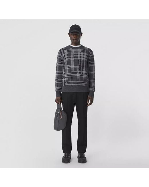 Burberry Gray Contrast-Check Jumper for men
