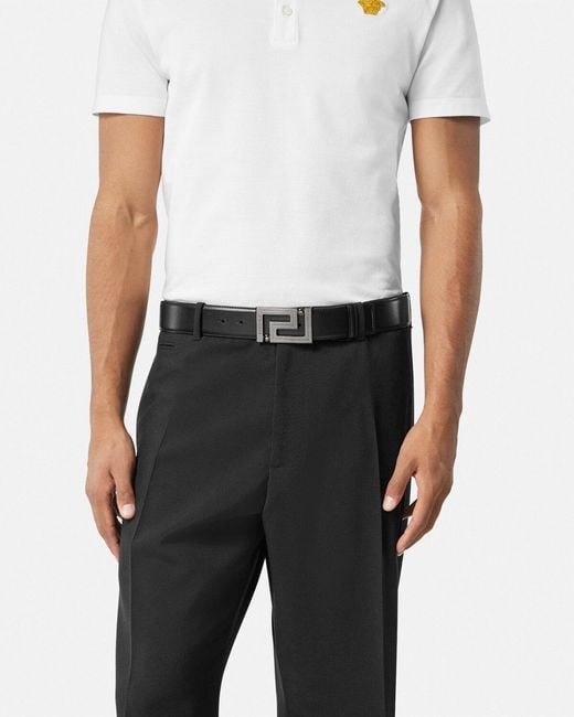 Versace White Greca Logo Engraved Belt for men