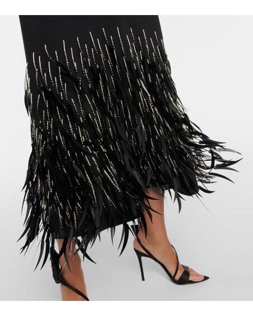 Johanna Ortiz Black Feather-Trimmed Crepe Dress