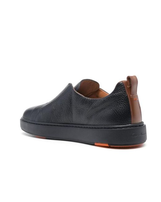 Santoni Black Slip-On Leather Sneakers for men