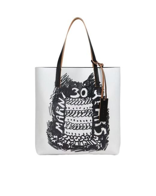 Marni White 30Th Anniversary Print Two-Toned Tribeca Tote Bag