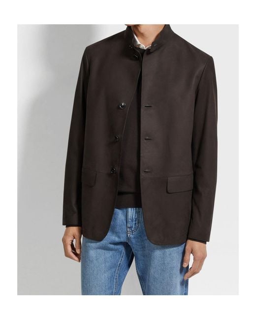 Zegna Black Il Conte Calf-Leather Jacket for men