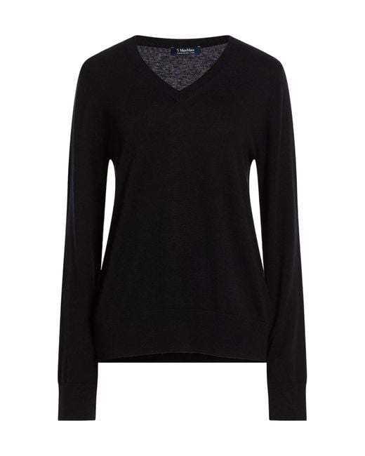 Max Mara Black Solid Color Knitted V-Neck Long Sleeve Shirt