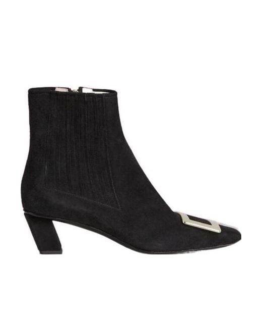 Roger Vivier Black Belle Vivier Suede And Metal Buckle Chelsea Booties