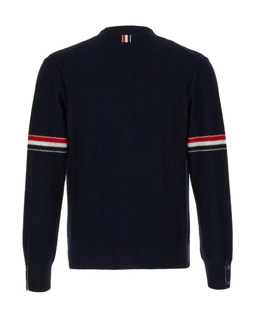 Thom Browne Blue Stripped Buttoned Cardigan for men