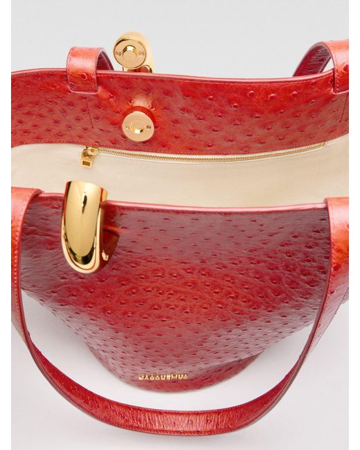 Jacquemus Red The Medium Bambola Asymmetric Bucket Bag