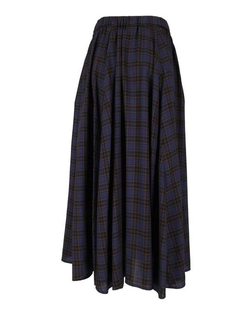 Aspesi Blue Plaid Gatheredwaist Maxi Skirt
