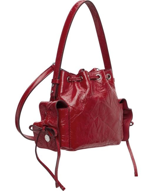 Acne Red Multipocket Drawstring Mini Bucket Bag