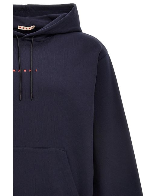 Marni Blue V-Neck Hoodie For Featuring A Kangaroo Pocket And Logo for men