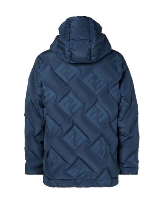 Fendi Blue Dark Ff Technical Fabric Down Jacket for men