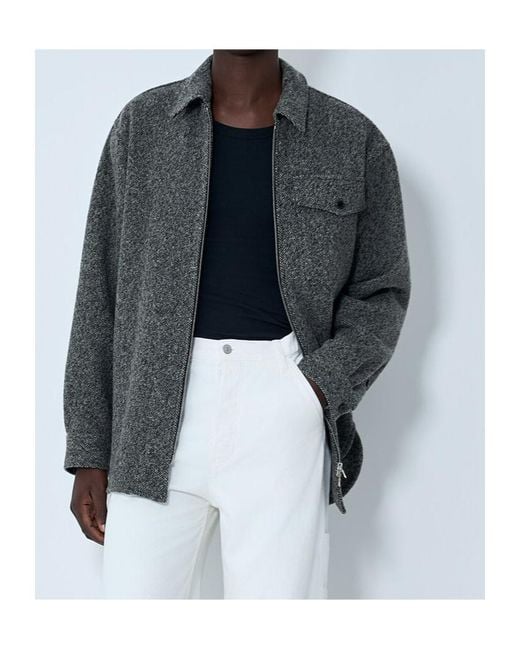 Dries Van Noten Gray Herringbone Zip-Up Jacket for men