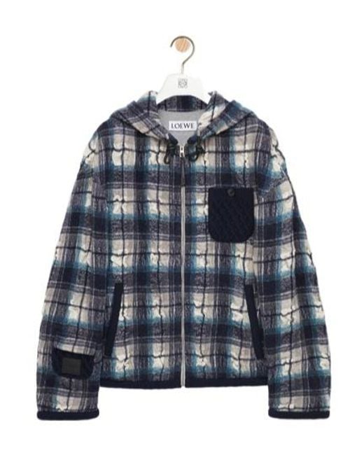 Loewe Blue Textured Check Hooded Jacket for men