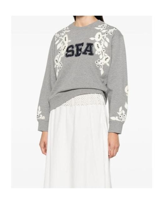 Sea Gray Floral-Embroidered Sweatshirt