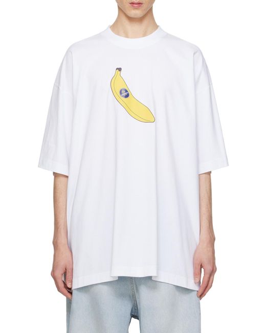 Vetements White Banana-Printed Oversized T-Shirt for men