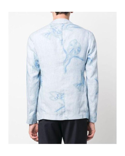 Emporio Armani Blue Graphic-Print Linen Blazer for men