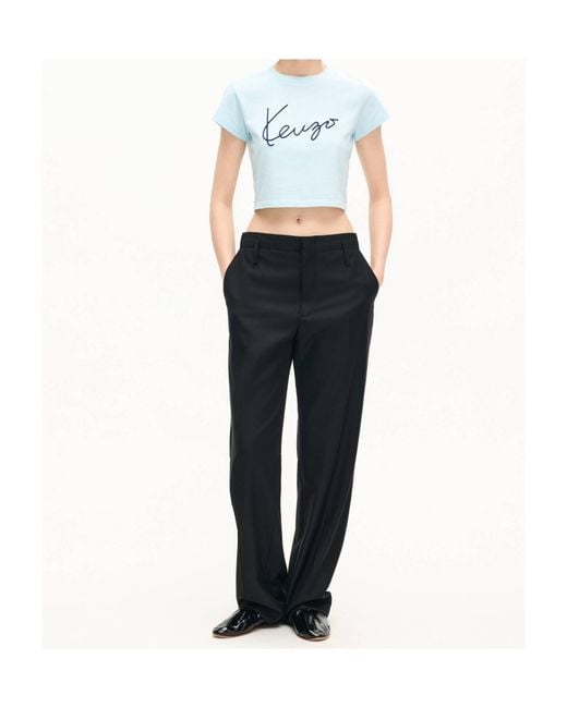 KENZO Blue Signature' Embroidered Cropped T-Shirt