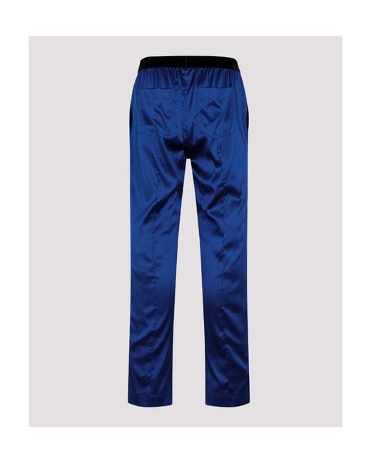 Tom Ford Blue Logo Waistband Satin Pajama Trousers for men