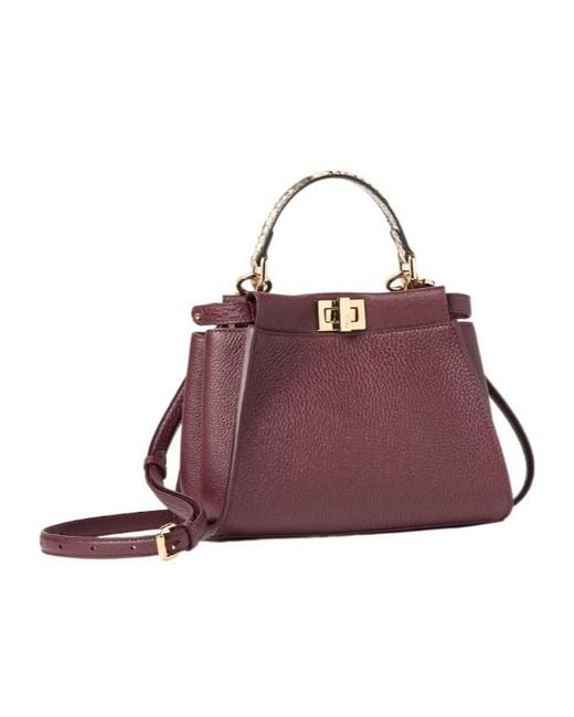 Fendi Purple Peekaboo Mini Burgundy Cuoio Romano Leather Bag