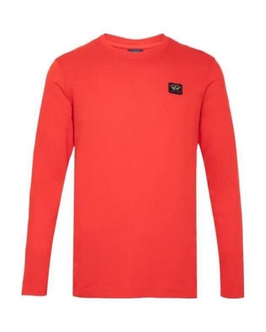 Paul & Shark Red T-Shirt With Round Neck And Long Sleeves for men