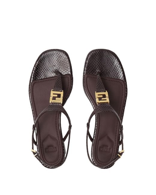 Fendi Brown Ffold Logo Plaque Thong Sandals