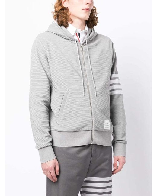 Thom Browne Gray Logo-Patch Zip-Up Hoodie for men