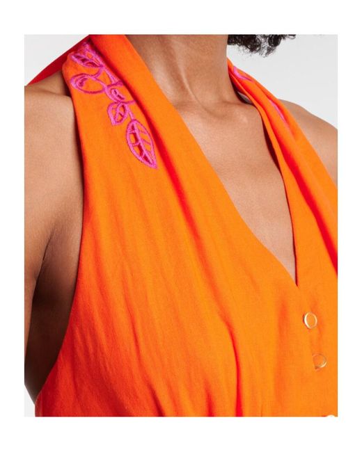 Farm Rio Red Hollowed-Out Lace Dress