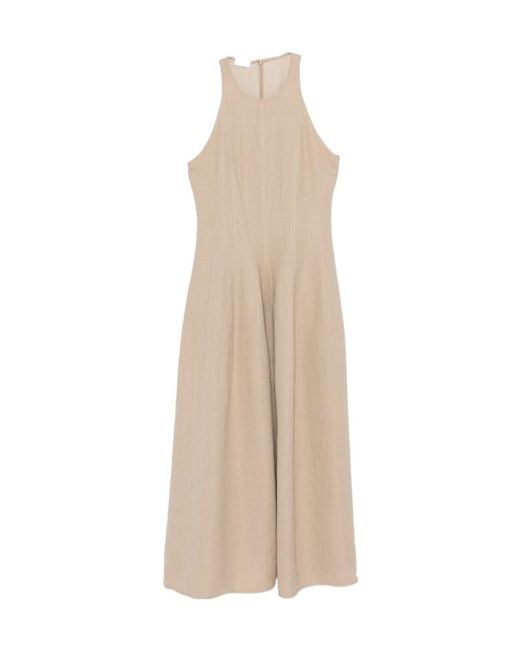 Brunello Cucinelli Natural Sleeveless Panelled Midi Dress