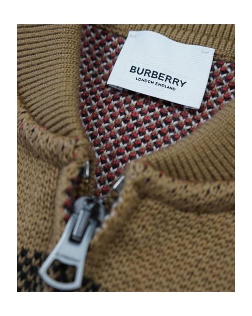 Burberry Brown Check Wool Bomber Jacket for men