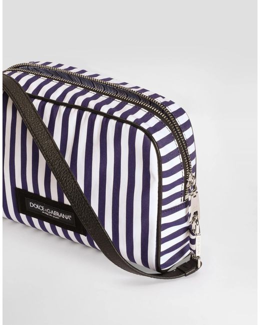 Dolce & Gabbana White Logo Patch Striped Poplin Tote Bag for men