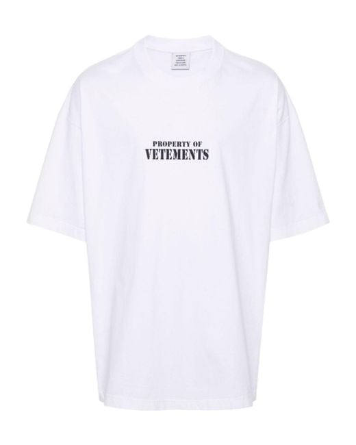 Vetements White Logo-Print Cotton T-Shirt for men