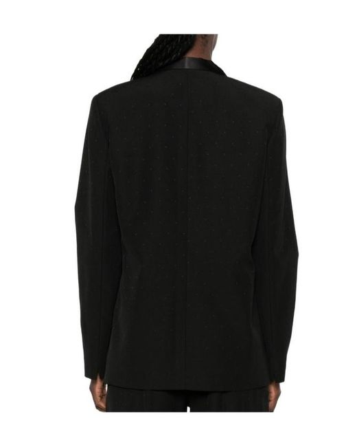 Forte_forte Black Satin-Trim Shawl-Lapel Blazer