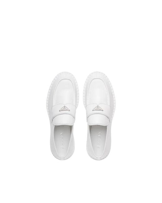 Prada White Chocolate Brushed Leather Loafers for men