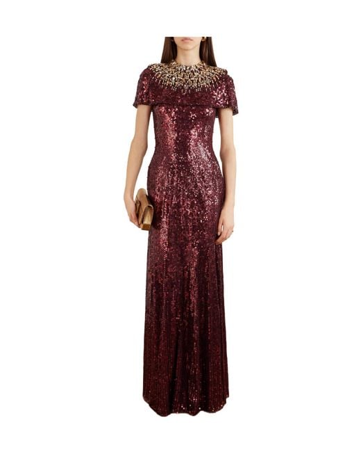Jenny Packham Purple Sequined Crepe Gown