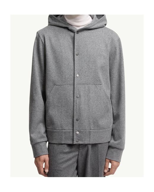 Moncler Gray Logo Patch Button-Up Hoodie for men
