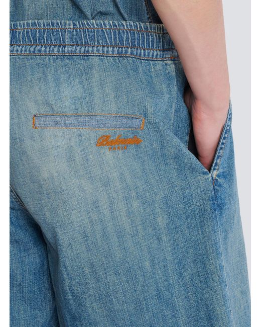 Balmain Blue Elastic-Waist Denim Shorts for men