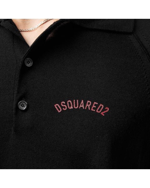 DSquared² Black Knit Short-Sleeve Polo Shirt for men