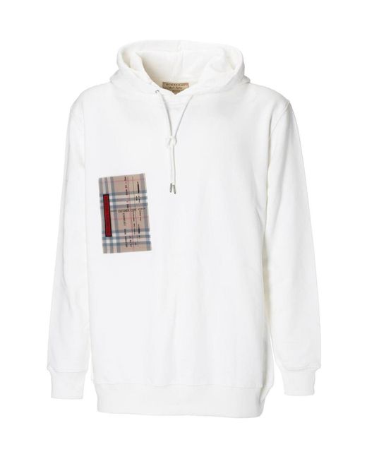 Burberry White Plaid Bag Cotton Hoodie for men