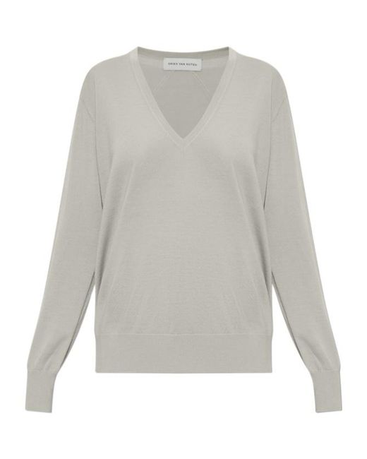 Dries Van Noten Gray Long-Sleeve Knit Top
