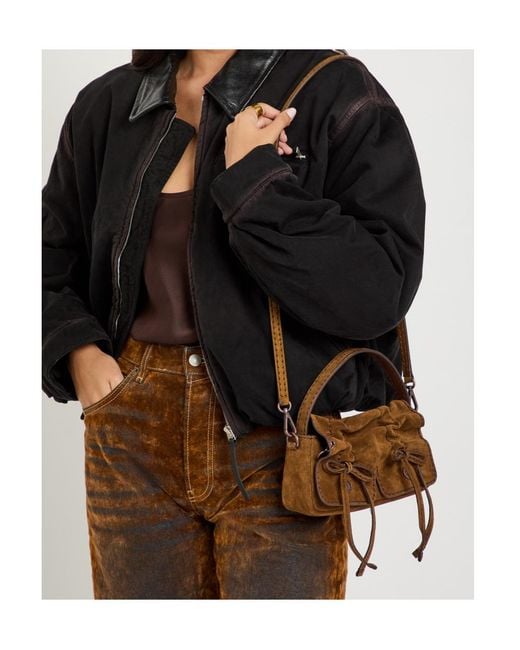 Acne Brown Multipocket Micro Suede Cross-Body Bag