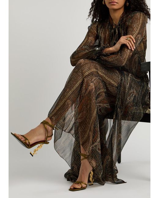 Saint Laurent Metallic Opyum 110 Logo Satin Sandals