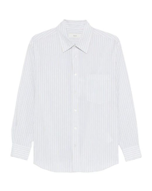 DUNST White Striped-Pattern Chest-Pocket Shirt