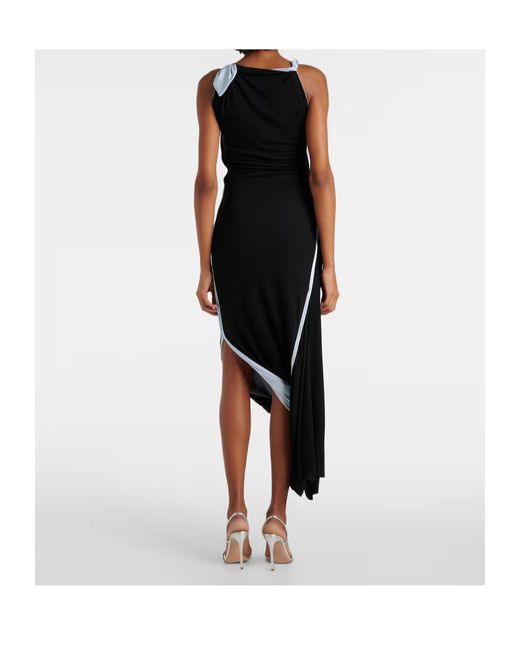 Victoria Beckham Black Asymmetric Draped Jersey Midi Dress
