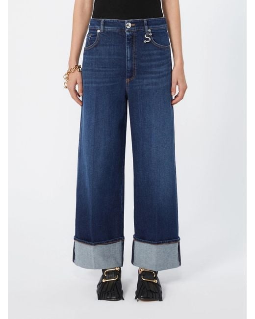 Sportmax Blue Dufo Turn-Up Wide-Leg Jeans