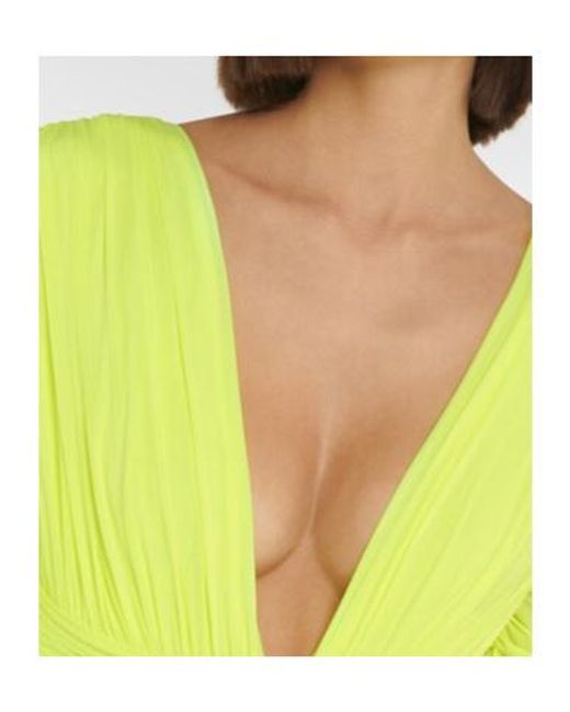 Alex Perry Yellow Ruched Satin Gown